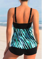 Cyan Striped Wide Strap Tankini Set