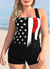 Black Plus Size American Flag Print Tankini Top-No Bottom