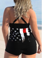Black Plus Size American Flag Print Tankini Top-No Bottom