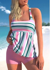 Striped Pink Wide Strap Tankini Set