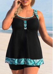 Tribal Print Mesh Black Tankini Top-No Bottom