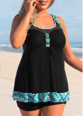 Tribal Print Mesh Black Tankini Top-No Bottom