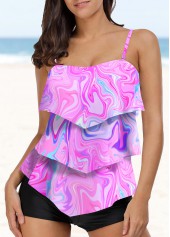 Multi Color Printed Layered Hem Tankini Set