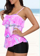 Multi Color Printed Layered Hem Tankini Set