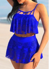 High Waisted Hollow Out Royal Blue Lace Bikini Set