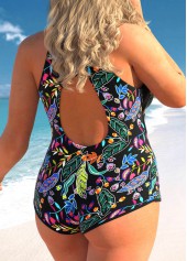 Floral Print Black Cutout Back One Piece Swimwear