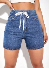 Blue High Waisted Drawstring Detail Denim shorts