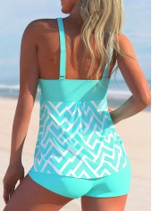 Cyan Geometric Print Wide Strap Tankini Set