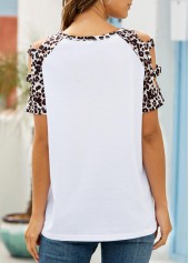 White Short Sleeve Leopard Ladder Cutout T Shirt