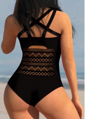 Hollow Out Black Cross Strap One Piece Swimwear