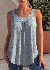 Grey Marl Decorative Button Plus Size Tank Top