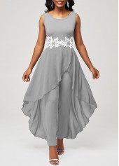 Lace Stitching Faux Two Piece Grey Jumpsuit