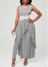 Lace Stitching Faux Two Piece Grey Jumpsuit