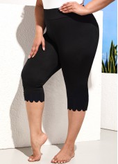 Wave Hem High Waisted Black Plus Size Swim Shorts
