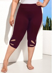 Wine Red Petal Shape Hollow Plus Size Shorts