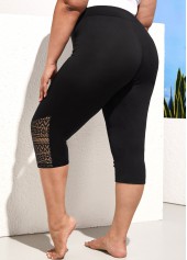 Plus Size Lace Stitching High Waist Black Shorts