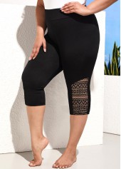 Plus Size Lace Stitching High Waist Black Shorts