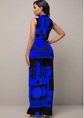 Geometric Print Pocket Royal Blue Jumpsuit