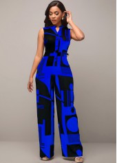 Geometric Print Pocket Royal Blue Jumpsuit