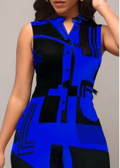 Geometric Print Pocket Royal Blue Jumpsuit