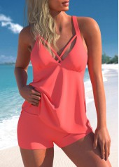 Wide Strap Coral Red Tankini Set