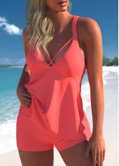 Wide Strap Coral Red Tankini Set