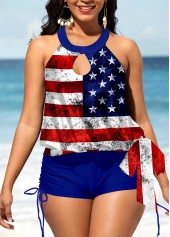 Bib Neck American Flag Print Cutout Tankini Set