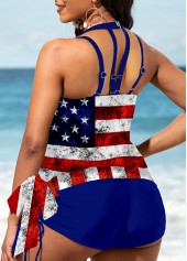 Bib Neck American Flag Print Cutout Tankini Set