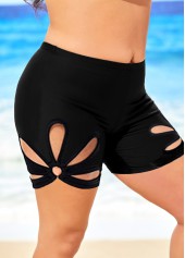 Plus Size Cutout Petal Shape Black Swim Shorts