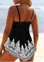 Tribal Print Asymmetry White Tankini Set