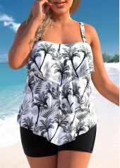 Coconut Tree Print Ruffle Hem Plus Size Tankini Top-No Bottom