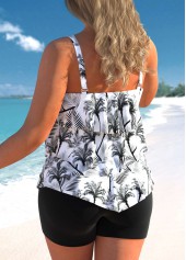 Coconut Tree Print Ruffle Hem Plus Size Tankini Top-No Bottom