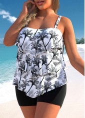 Coconut Tree Print Ruffle Hem Plus Size Tankini Top-No Bottom
