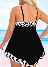 Black Plus Size Geometric Print Lace Up Swimdress Top-No Bottom