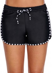 Striped Contrast Stitch High Waisted Black Swim Shorts