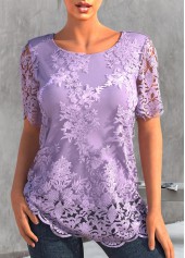 Plus Size Light Purple Embroidered T Shirt