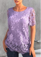Plus Size Light Purple Embroidered T Shirt