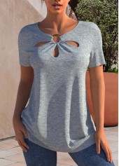Grey Marl Short Sleeve Cutout Neck T Shirt