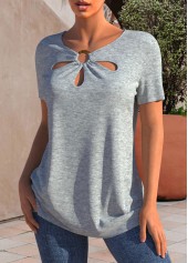Grey Marl Short Sleeve Cutout Neck T Shirt