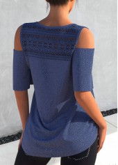 Cold Shoulder Dusty Blue Glitter Fabric T Shirt