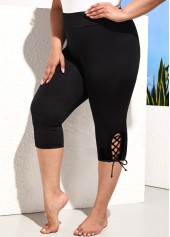 Lace Up Plus Size Black High Waisted Shorts