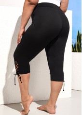 Lace Up Plus Size Black High Waisted Shorts