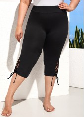 Lace Up Plus Size Black High Waisted Shorts