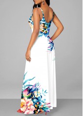 White Floral Print Spaghetti Strap Dress