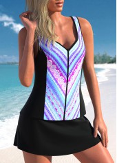 Colorful Tribal Print Wide Strap Tankini Set