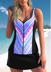 Colorful Tribal Print Wide Strap Tankini Set