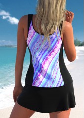 Colorful Tribal Print Wide Strap Tankini Set