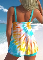 Cyan Plus Size Tie Dye Print Tankini Set