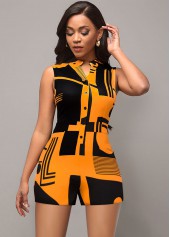 Geometric Print Rust Orange Split Neck Romper
