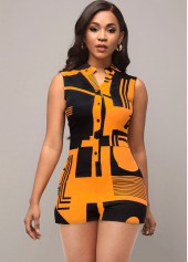 Geometric Print Rust Orange Split Neck Romper